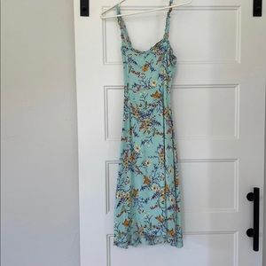 Sunny Meadow Sage Green Floral Print Tie-Back Midi Dress